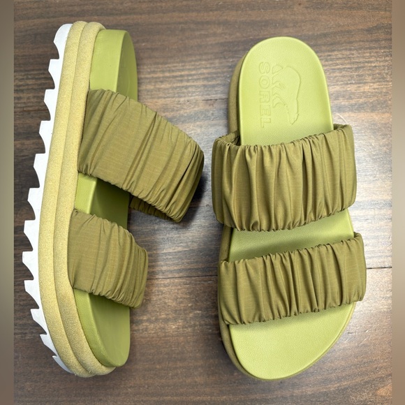 Sorel Women's Roaming Two Strap Slide Sandal- Olive Shade & Chalk color - Picture 1 of 9